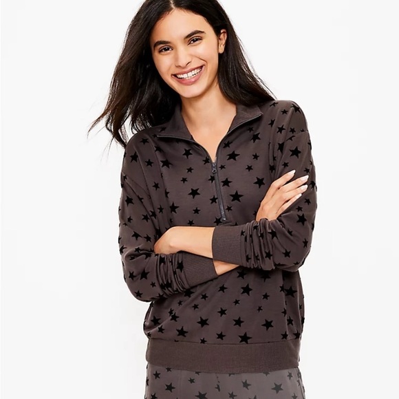 Lou & Grey Signature Softblend Velvet Star Printed Quarter Zip Dark Grey Sweater - Picture 1 of 10